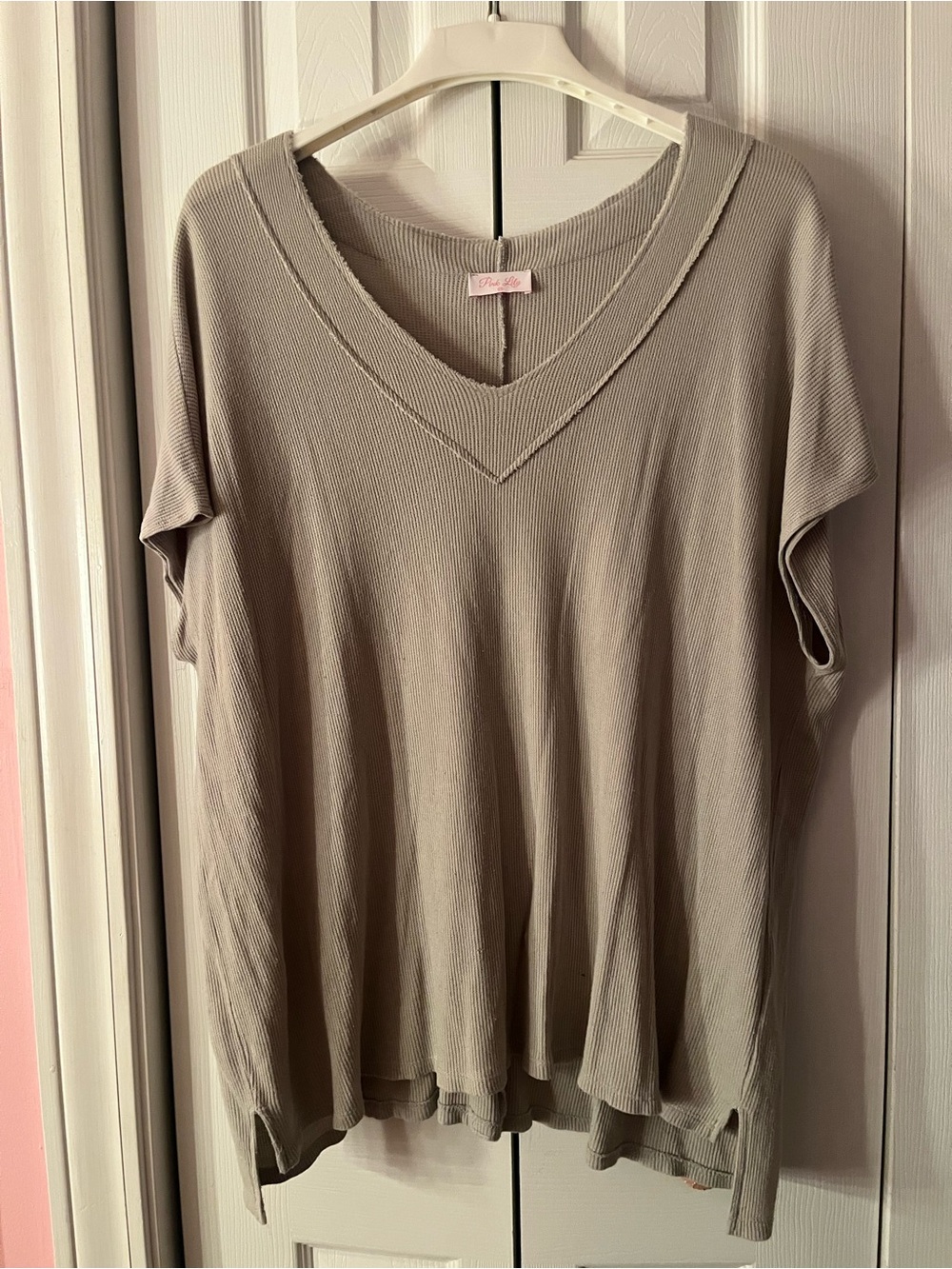 Pink lily v neck top